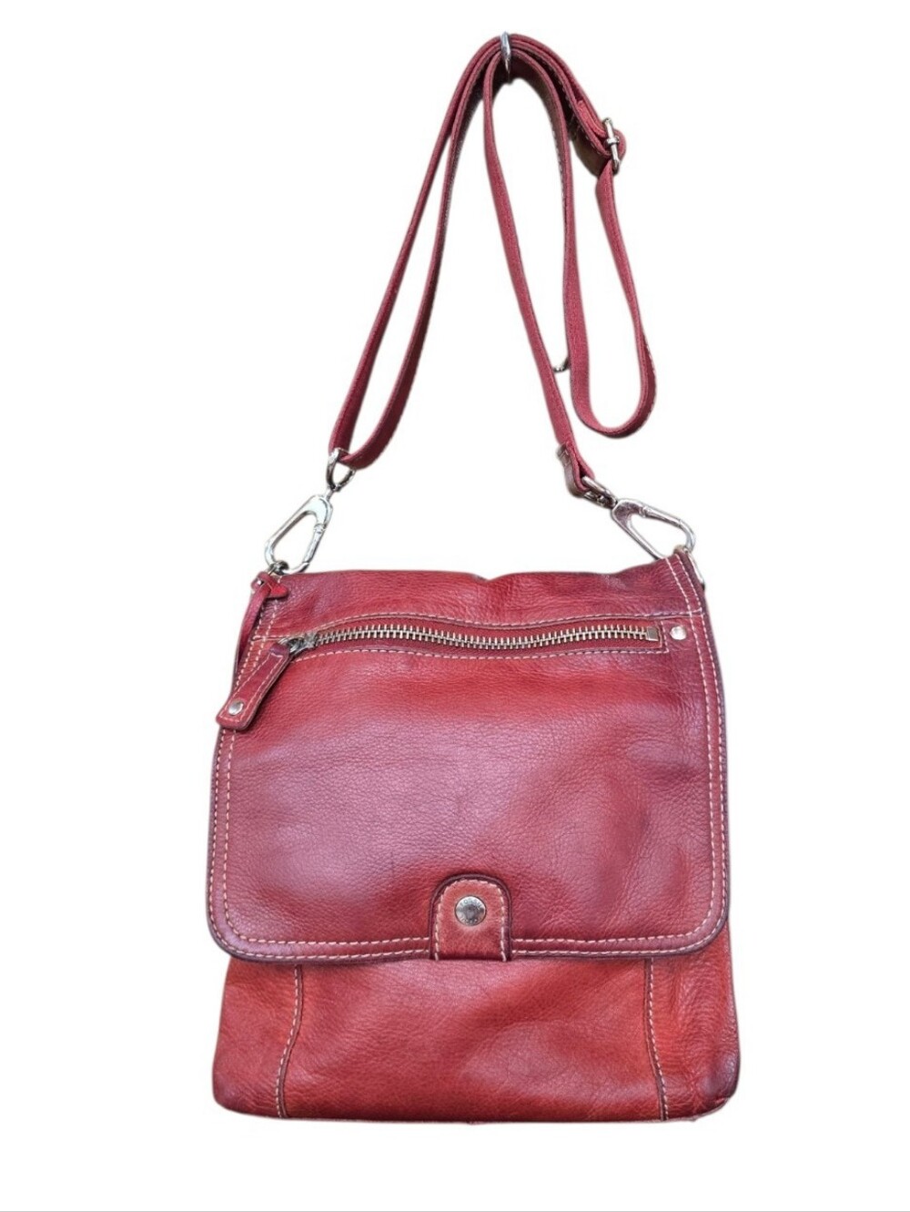 Fossil Red Pebbled Leather Vintage 1990's Crossbody Organizer Bag